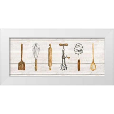 Vintage Kitchen Utensils Panel White Modern Wood Framed Art Print by Reed, Tara