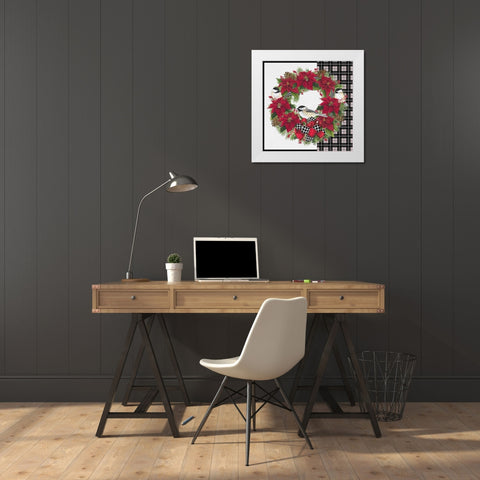 Chickadee Christmas Red V Wreath White Modern Wood Framed Art Print by Reed, Tara