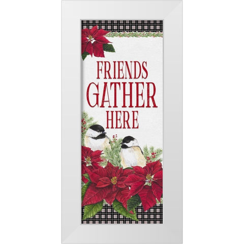 Chickadee Christmas Red-Friends Gather vertical White Modern Wood Framed Art Print by Reed, Tara