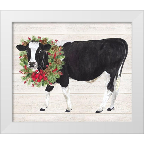 Christmas on the Farm III-Cow with Wreath White Modern Wood Framed Art Print by Reed, Tara
