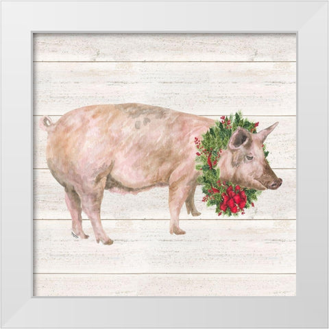 Christmas on the Farm IV-Pig White Modern Wood Framed Art Print by Reed, Tara