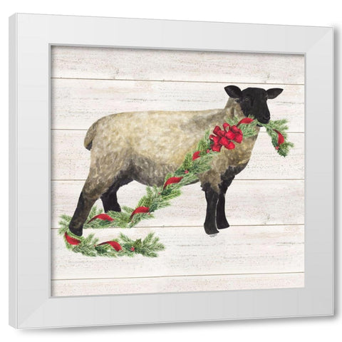 Christmas on the Farm V-Sheep White Modern Wood Framed Art Print by Reed, Tara