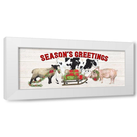 Christmas on the Farm-Seasons Greetings White Modern Wood Framed Art Print by Reed, Tara