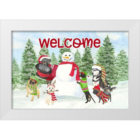 Dog Days of Christmas-Welcome White Modern Wood Framed Art Print by Reed, Tara
