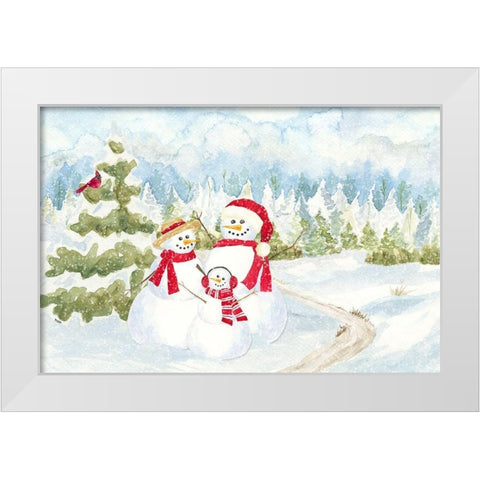 Snowman Wonderland-Family Scene White Modern Wood Framed Art Print by Reed, Tara