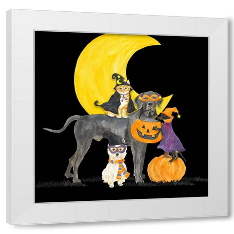 Fright Night Friends II-Dog with Pumpkin White Modern Wood Framed Art Print by Reed, Tara