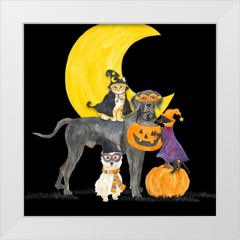 Fright Night Friends II-Dog with Pumpkin White Modern Wood Framed Art Print by Reed, Tara