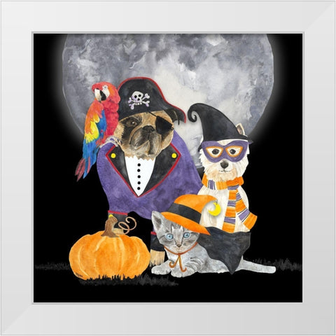 Fright Night Friends III-Pirate Pug White Modern Wood Framed Art Print by Reed, Tara