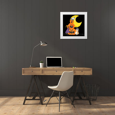 Fright Night Friends IV-Pumpkin Stack White Modern Wood Framed Art Print by Reed, Tara