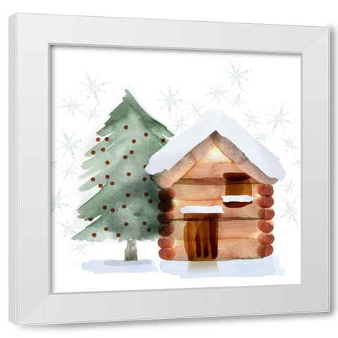 Christmas Hinterland IV-Tree and Cabin White Modern Wood Framed Art Print by Northern Lights