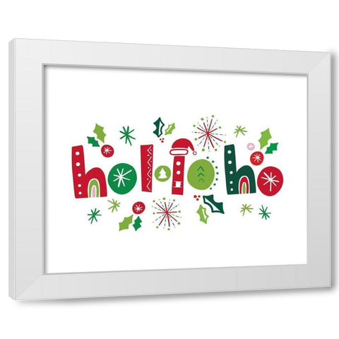 Festive Lettering-Ho Ho Ho White Modern Wood Framed Art Print by Noonday Design