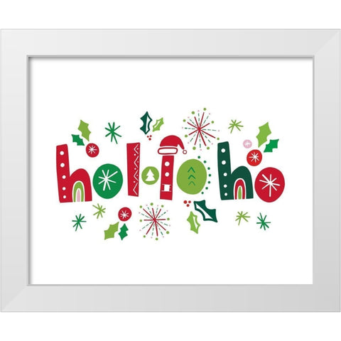 Festive Lettering-Ho Ho Ho White Modern Wood Framed Art Print by Noonday Design