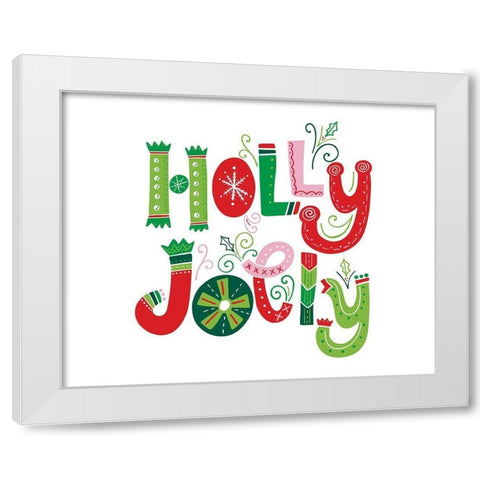 Festive Lettering-Holly Jolly White Modern Wood Framed Art Print by Noonday Design