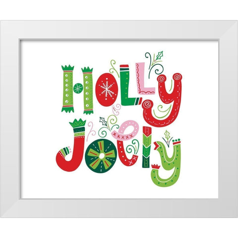 Festive Lettering-Holly Jolly White Modern Wood Framed Art Print by Noonday Design