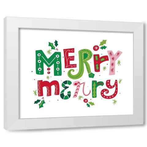 Festive Lettering-Merry Merry White Modern Wood Framed Art Print by Noonday Design