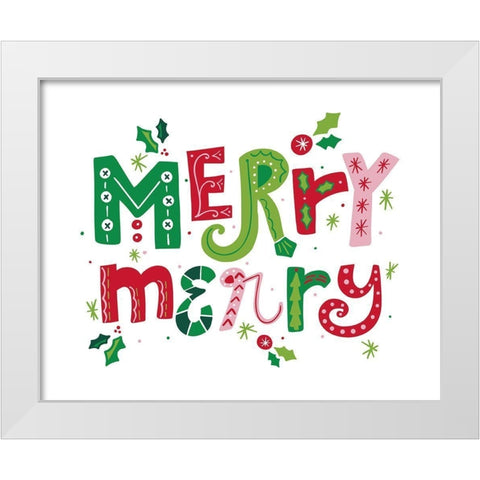 Festive Lettering-Merry Merry White Modern Wood Framed Art Print by Noonday Design