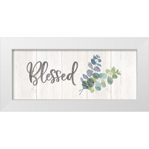 Natural Inspiration Blue Blessings sign White Modern Wood Framed Art Print by Reed, Tara