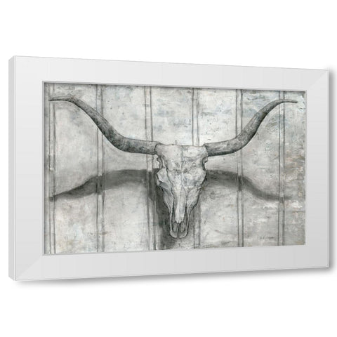Longhorn White Modern Wood Framed Art Print by Cusson, Marie Elaine