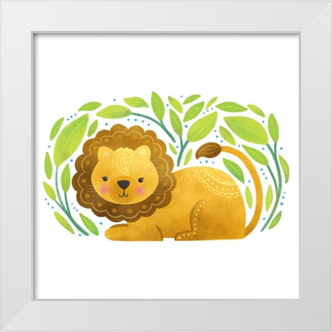 Safari Cuties Lion White Modern Wood Framed Art Print by Noonday Designs