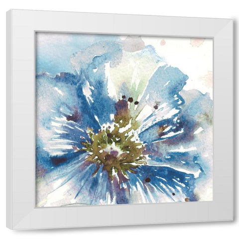 Blue Watercolor Poppy Close Up I White Modern Wood Framed Art Print by Tre Sorelle Studios