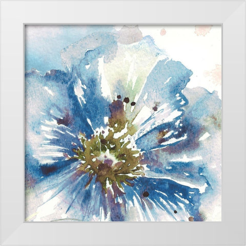Blue Watercolor Poppy Close Up I White Modern Wood Framed Art Print by Tre Sorelle Studios