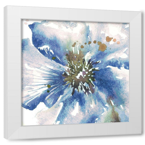 Blue Watercolor Poppy Close Up II White Modern Wood Framed Art Print by Tre Sorelle Studios