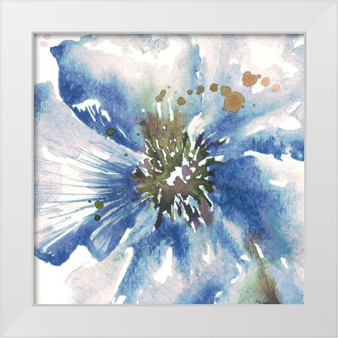 Blue Watercolor Poppy Close Up II White Modern Wood Framed Art Print by Tre Sorelle Studios