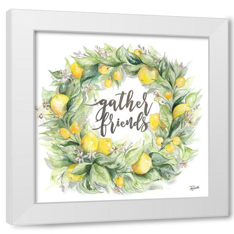 Watercolor Lemon Wreath Gather Friends White Modern Wood Framed Art Print by Tre Sorelle Studios