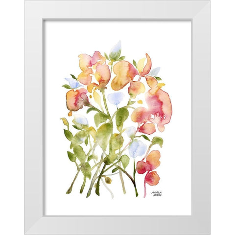 Blue and Pink Florals White Modern Wood Framed Art Print by Bijou, Andrea