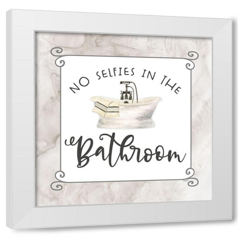 Bath Humor No Selfies White Modern Wood Framed Art Print by Reed, Tara