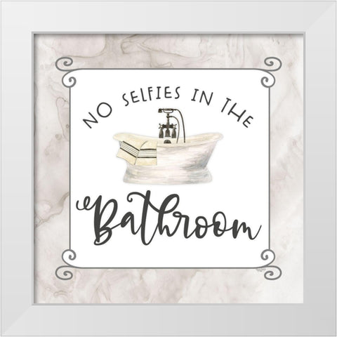 Bath Humor No Selfies White Modern Wood Framed Art Print by Reed, Tara