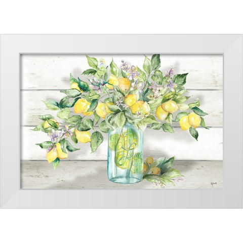 Watercolor Lemons in  Mason Jar Landscape White Modern Wood Framed Art Print by Tre Sorelle Studios