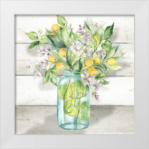 Watercolor Lemons in  Mason Jar on shiplap White Modern Wood Framed Art Print by Tre Sorelle Studios