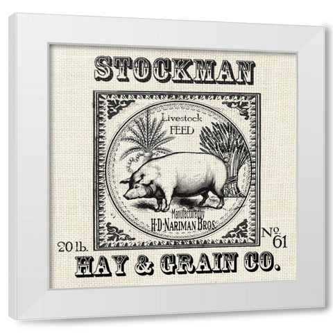 Farmhouse Grain Sack Label Pig White Modern Wood Framed Art Print by Tre Sorelle Studios