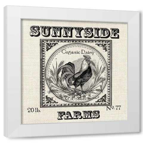 Farmhouse Grain Sack Label Rooster White Modern Wood Framed Art Print by Tre Sorelle Studios