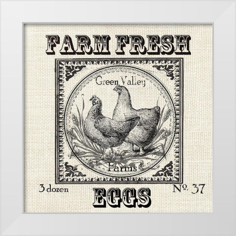 Farmhouse Grain Sack Label Chickens White Modern Wood Framed Art Print by Tre Sorelle Studios