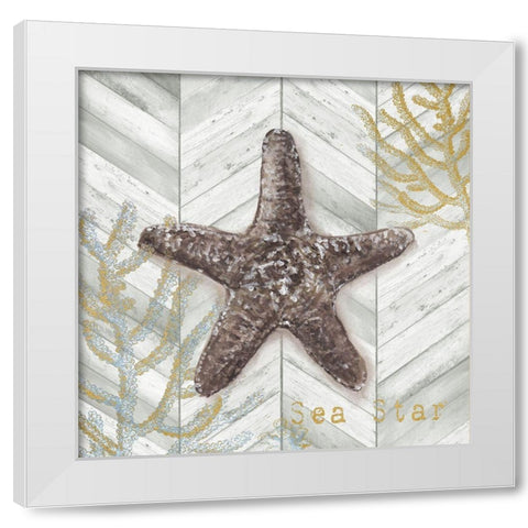 Gray Gold Chevron Star Fish White Modern Wood Framed Art Print by Tre Sorelle Studios