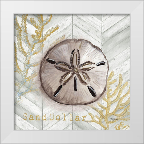 Gray Gold Chevron Sand Dollar White Modern Wood Framed Art Print by Tre Sorelle Studios