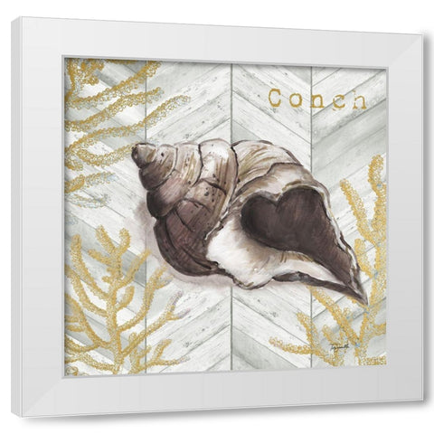 Gray Gold Chevron Conch Shell White Modern Wood Framed Art Print by Tre Sorelle Studios