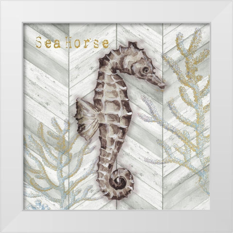 Gray Gold Chevron Seahorse White Modern Wood Framed Art Print by Tre Sorelle Studios