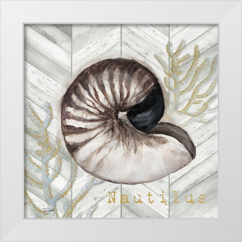 Gray Gold Chevron Nautilus Shell White Modern Wood Framed Art Print by Tre Sorelle Studios