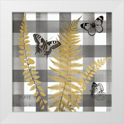 Buffalo Check Ferns and Butterflies Neutral I White Modern Wood Framed Art Print by Tre Sorelle Studios