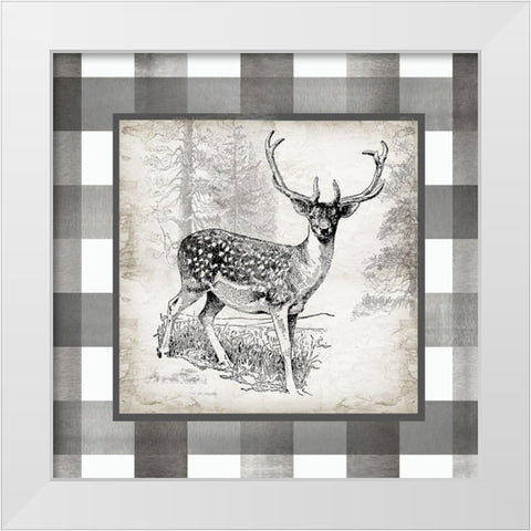 Buffalo Check Deer Neutral I White Modern Wood Framed Art Print by Tre Sorelle Studios