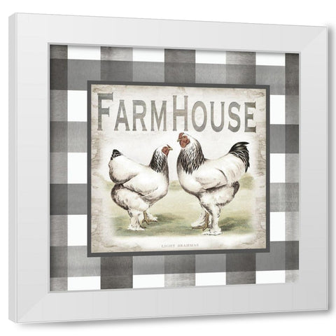 Buffalo Check Farm House Chickens Neutral I White Modern Wood Framed Art Print by Tre Sorelle Studios