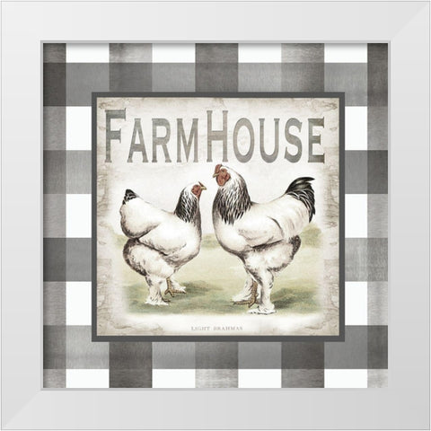 Buffalo Check Farm House Chickens Neutral I White Modern Wood Framed Art Print by Tre Sorelle Studios