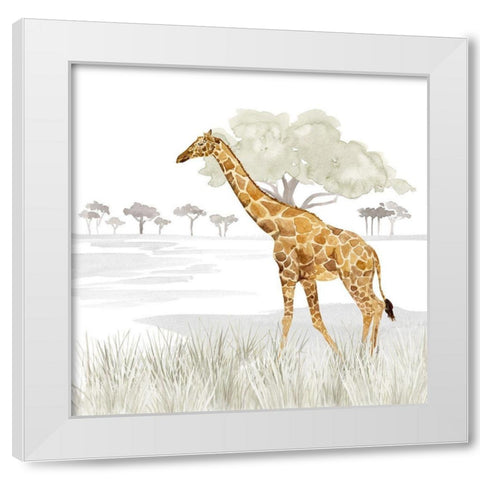 Serengeti Giraffe Square White Modern Wood Framed Art Print by Reed, Tara