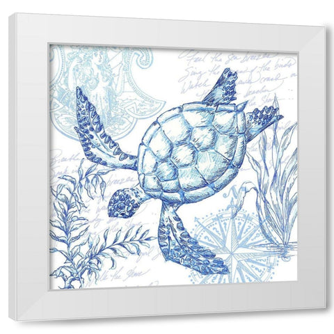 Coastal Sketchbook Turtle White Modern Wood Framed Art Print by Tre Sorelle Studios