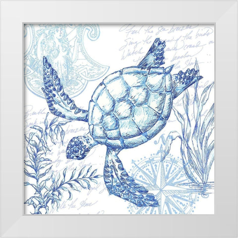 Coastal Sketchbook Turtle White Modern Wood Framed Art Print by Tre Sorelle Studios