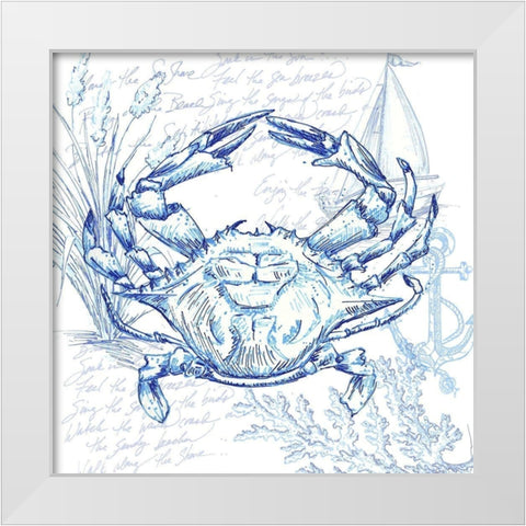 Coastal Sketchbook Crab White Modern Wood Framed Art Print by Tre Sorelle Studios