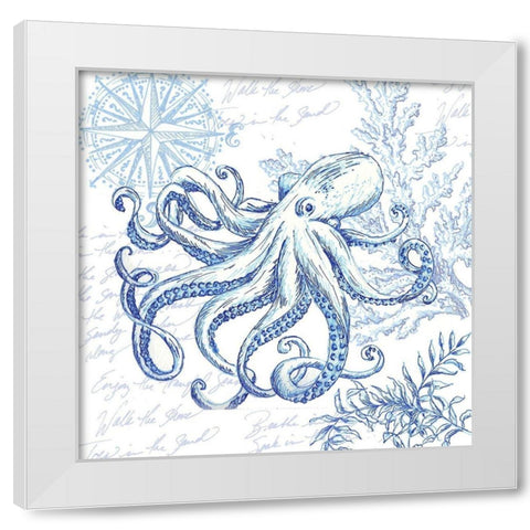 Coastal Sketchbook Octopus White Modern Wood Framed Art Print by Tre Sorelle Studios